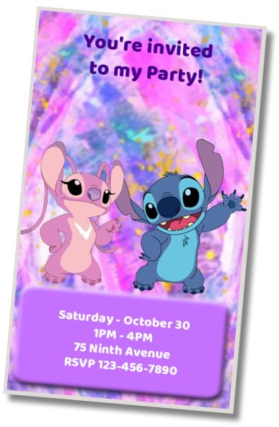 Free personalized birthday invitation Angel and Stitch Template