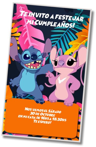 Invitación de cumpleaños personalizada gratis Invitación Fiesta Stitch y Angel