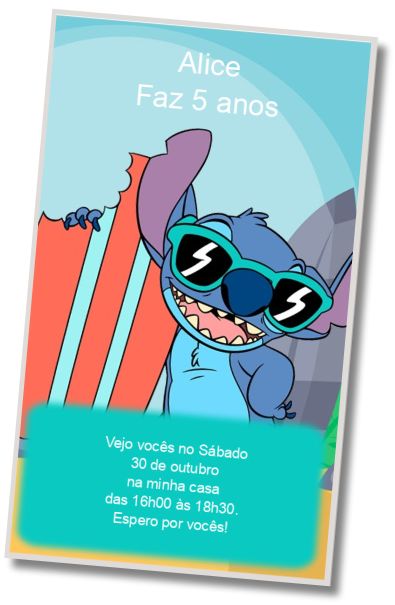 Convite de aniversário personalizado grátis Cartão de convite Stitch