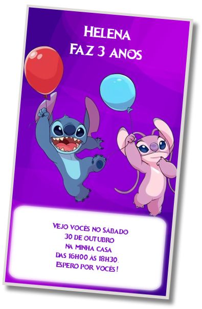 Convite de aniversário personalizado grátis Aniversário do Stitch e do Angel