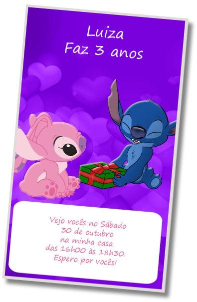 Convite de aniversário personalizado grátis Convite Stitch e Angel