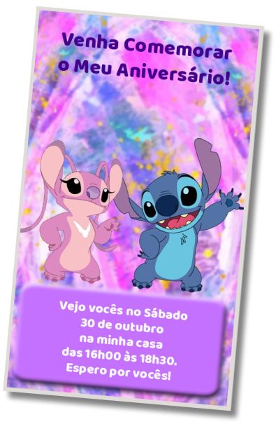Convite de aniversário personalizado grátis Modelo de Angel e Stitch
