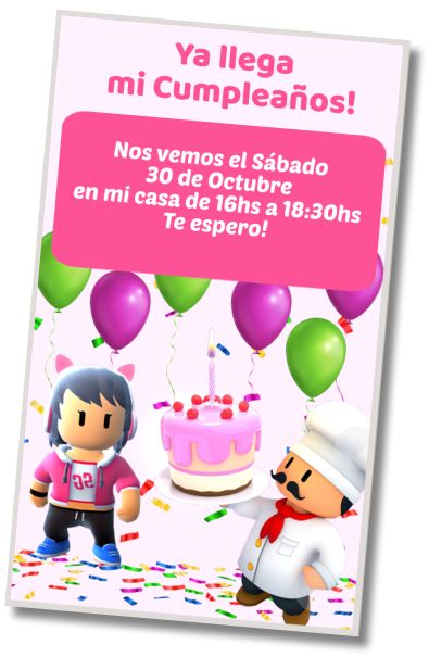 Hacer Invitación Virtual Cumpleaños Temático Stumble Guys