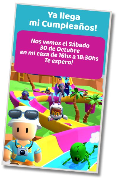 Invitación de cumpleaños personalizada gratis Fiesta de Disfraces Stumble Guys