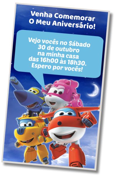 Convite de aniversário personalizado gratuito Festa do Pijama Super Wings