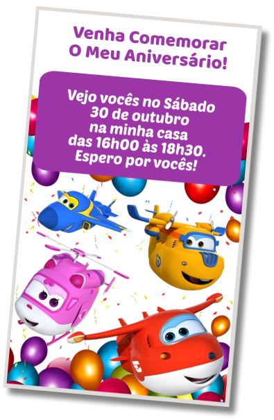 Faça um Convite Virtual Festa de Aniversário Super Wings