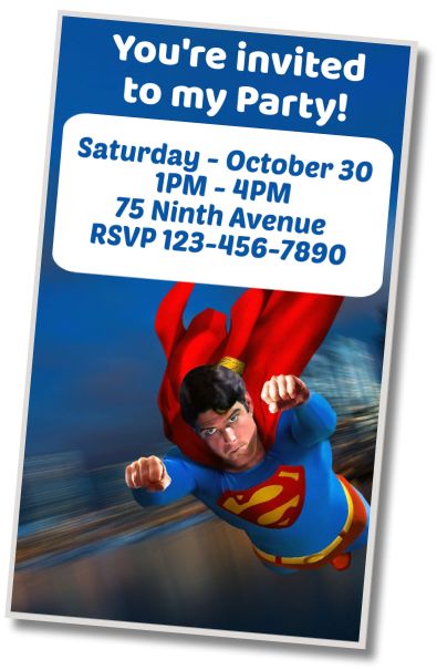 Free personalized birthday invitation Superman Costume Party
