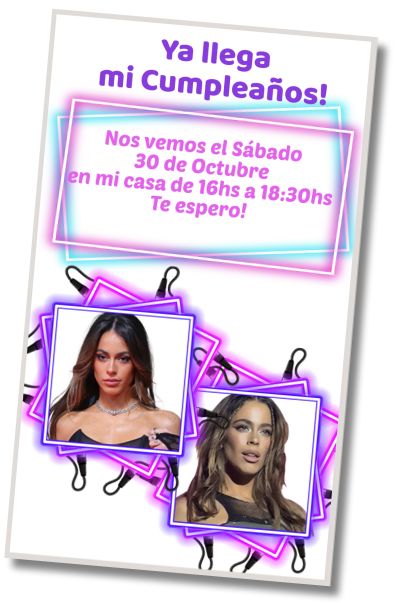 Invitación de cumpleaños personalizada gratis Fiesta de Disfraces Tini