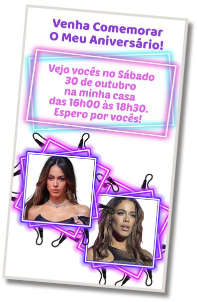Convite de aniversário personalizado grátis Festa à Fantasia Tini