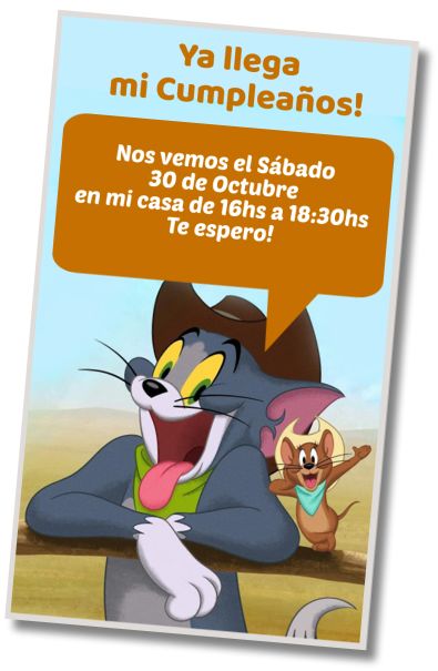 Invitación de cumpleaños personalizada gratis Fiesta de Disfraces Tom y Jerry