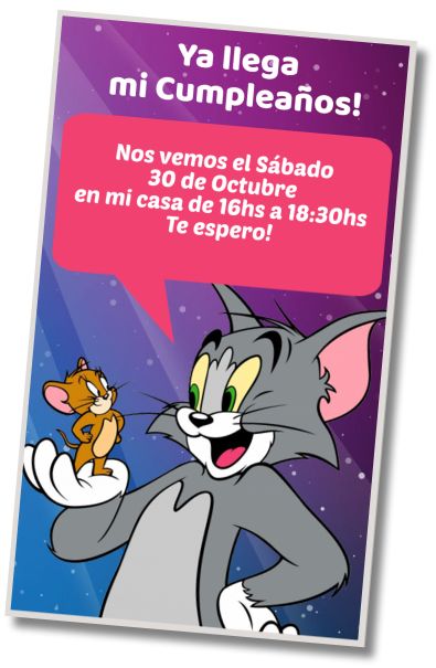 Invitación de cumpleaños personalizada gratis Fiesta de Helados Tom y Jerry