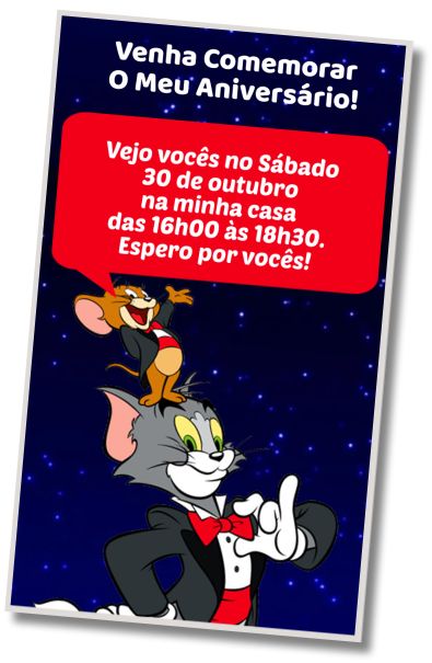 Faça um Convite Virtual Festa do Pijama com Tema Tom e Jerry