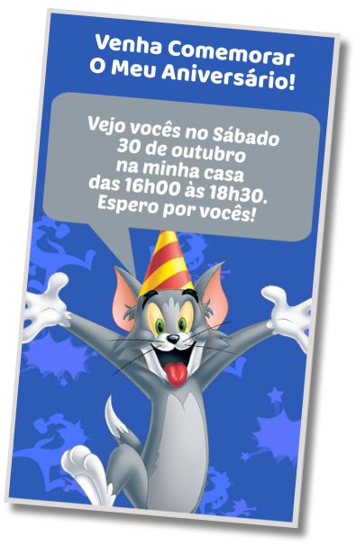 Convite de aniversário personalizado gratuito Festa Surpresa do Tom e Jerry