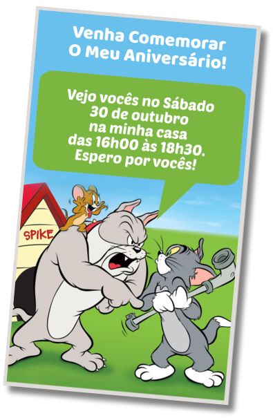 Convite de aniversário personalizado gratuito Festa de Aniversário Tema Tom e Jerry
