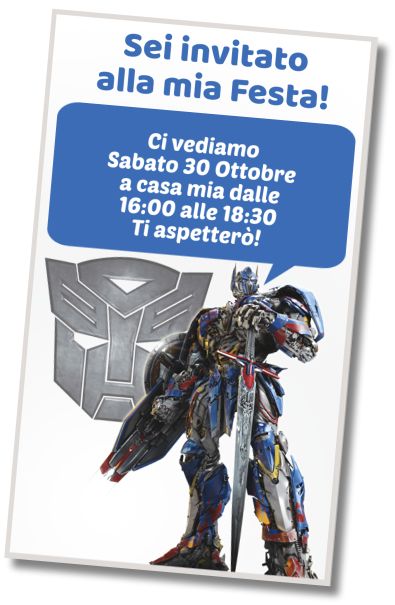 Invito di compleanno personalizzato gratis Festa a Tema Transformers