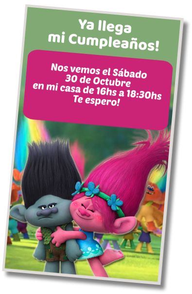 Hacer Invitación Virtual Feliz Cumpleaños Trolls