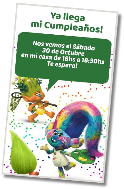 Hacer Invitación Virtual Fiesta de Disfraces Trolls
