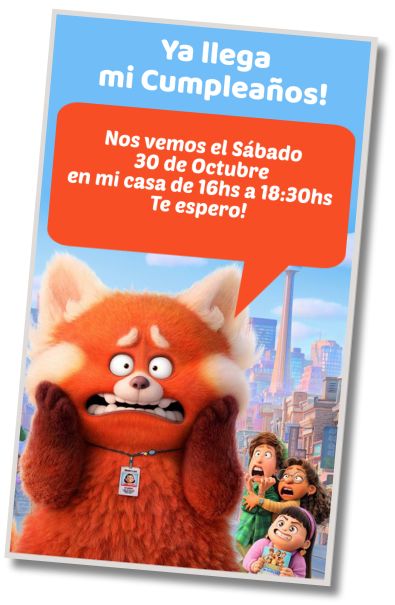 Invitación de cumpleaños personalizada gratis Fiesta Sorpresa Turning Red
