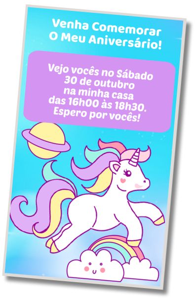 Convite de aniversário personalizado grátis Aniversário do Unicórnio