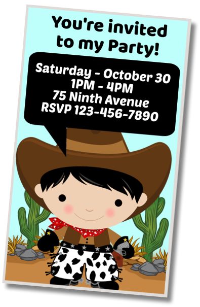 Free personalized birthday invitation Cowboy Costume Party