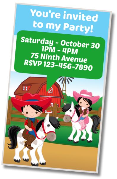 Free personalized birthday invitation Cowgirls and Cowboys Birthday