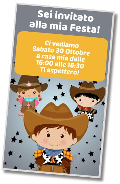 Invito di compleanno personalizzato gratis Pigiama Party da Cowboy