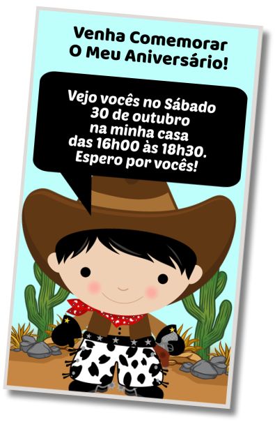 Convite de aniversário personalizado grátis Festa à Fantasia de Cowboy