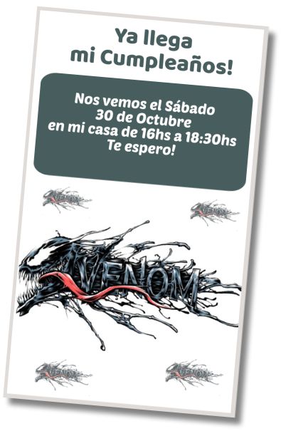 Invitación de cumpleaños personalizada gratis Fiesta Sorpresa Venom