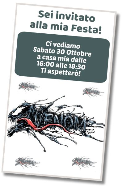 Invito di compleanno personalizzato gratis Festa a Sorpresa di Venom