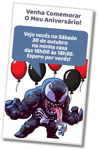 Convite de aniversário personalizado grátis Aniversário do Venom