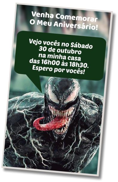 Convite de aniversário personalizado grátis Festa Terror Venom