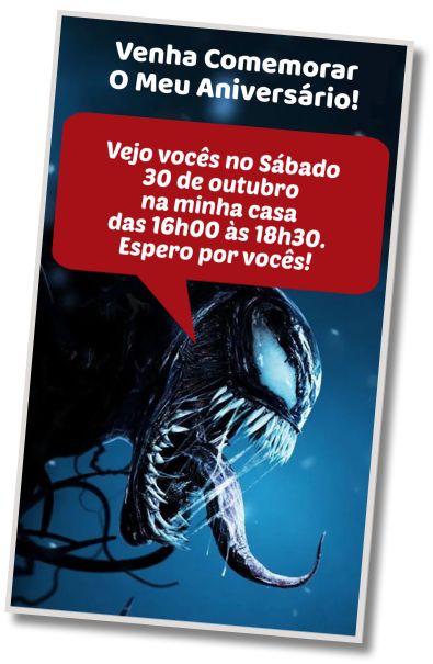 Convite de aniversário personalizado grátis Festa Pijama Venom