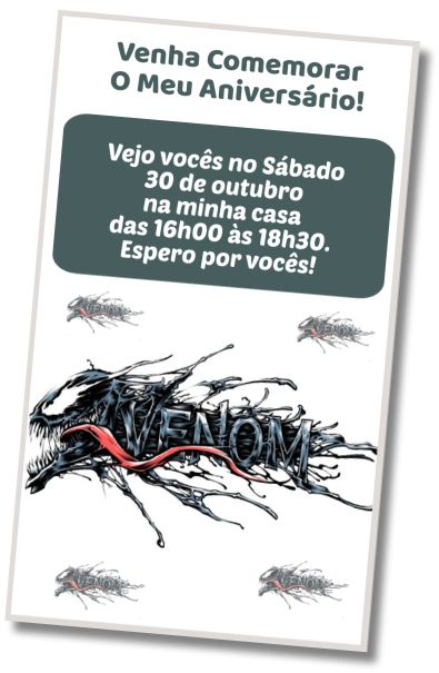 Convite de aniversário personalizado grátis Festa Surpresa do Venom