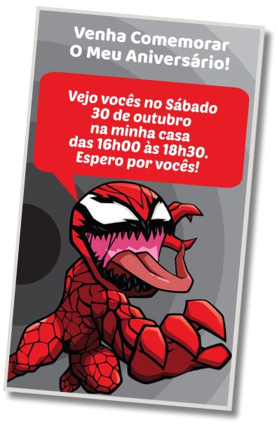 Convite de aniversário personalizado grátis Festa à Fantasia Venom
