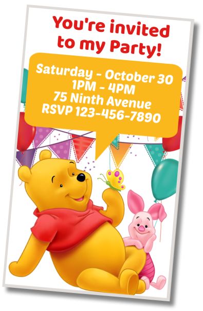 Make Virtual Invitation Winnie the Pooh Party