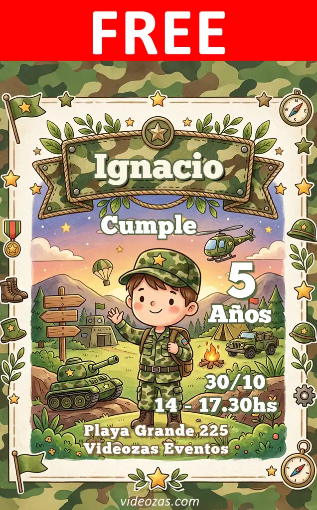 Free personalized birthday invitation army 01