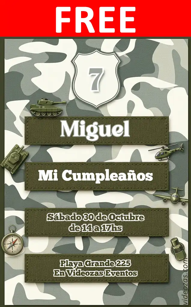 Free personalized birthday invitation army 04