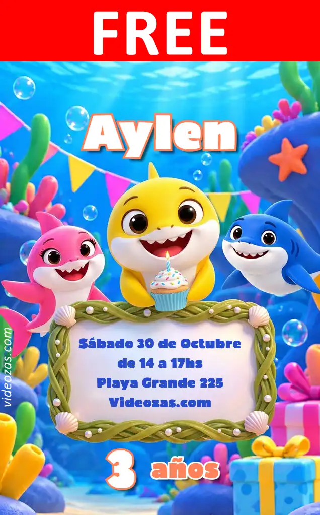 Free Baby Shark Invitation | Editable and Customizable | Easy and Fast | Make Online Now!