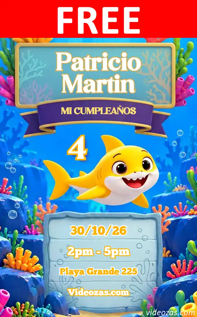 Free Baby Shark Invitation | Editable and Customizable | Easy and Fast | Make Online Now!
