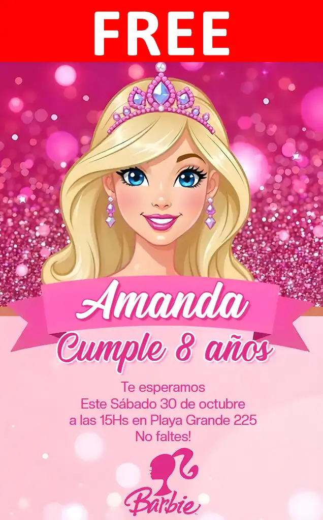 Free personalized birthday invitation barbie 03