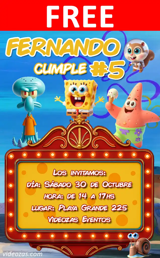 Free personalized birthday invitation bob_esponja 03