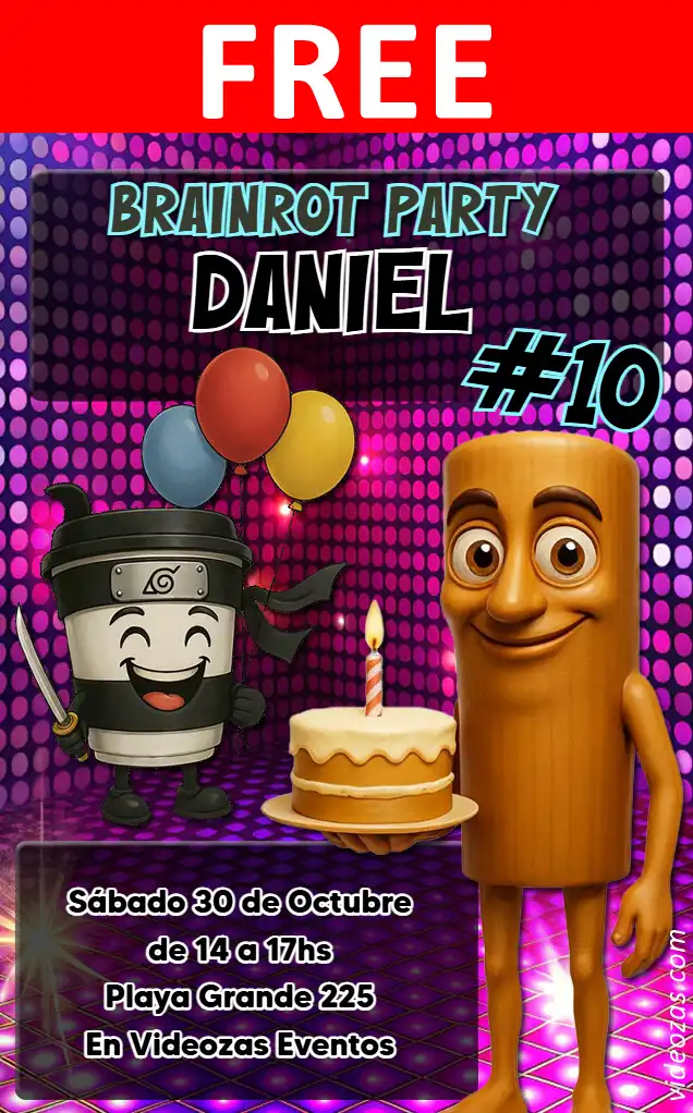 Free personalized birthday invitation brainrot 05
