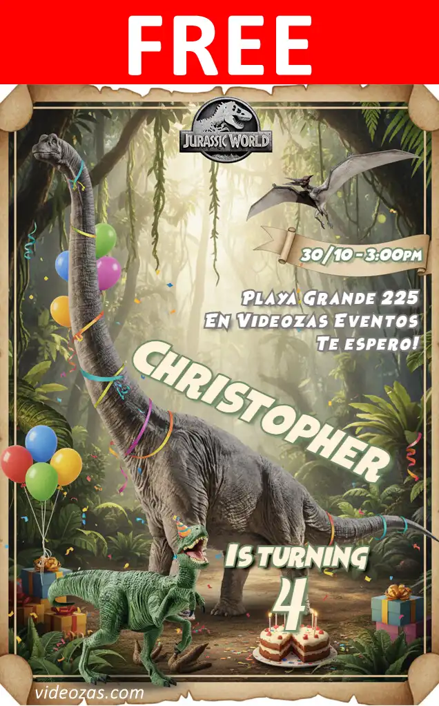 Free personalized birthday invitation jurasic 01