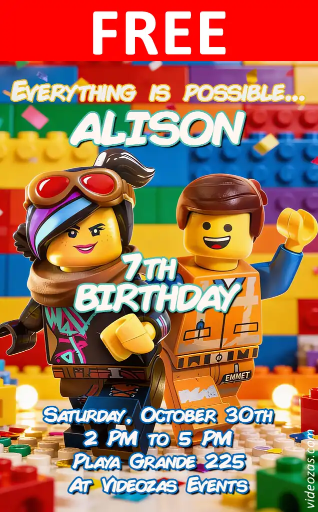 Free personalized birthday invitation lego 03