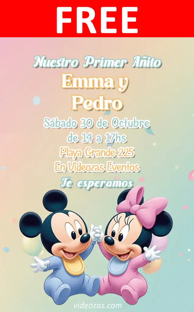 Free personalized birthday invitation mickey_minnie_baby 02