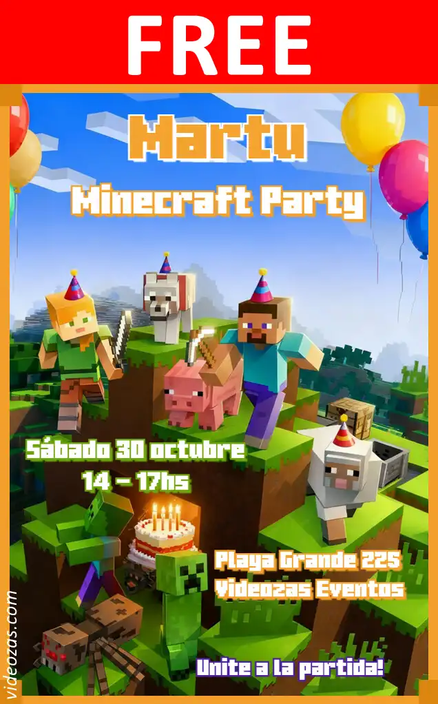 Free personalized birthday invitation minecraft 05