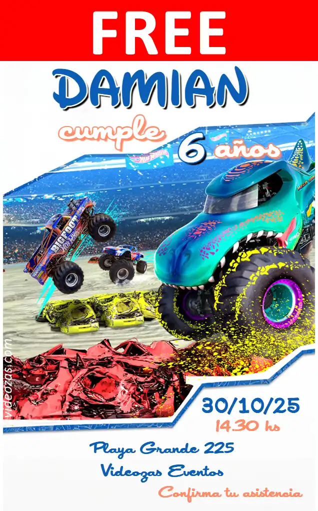 Free personalized birthday invitation monster_trucks 01