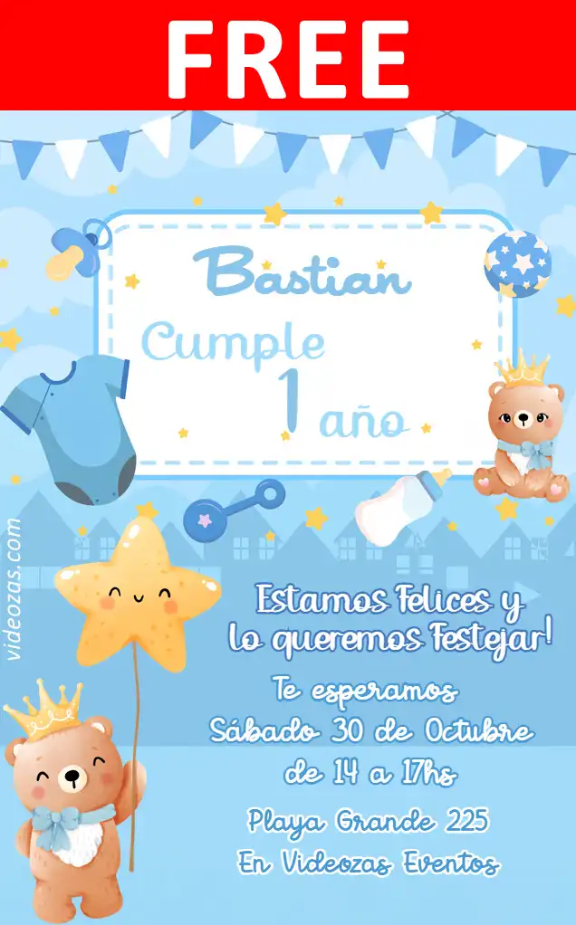 Free Little Bear King Invitation | Editable and Customizable | Easy and Fast | Make Online Now!