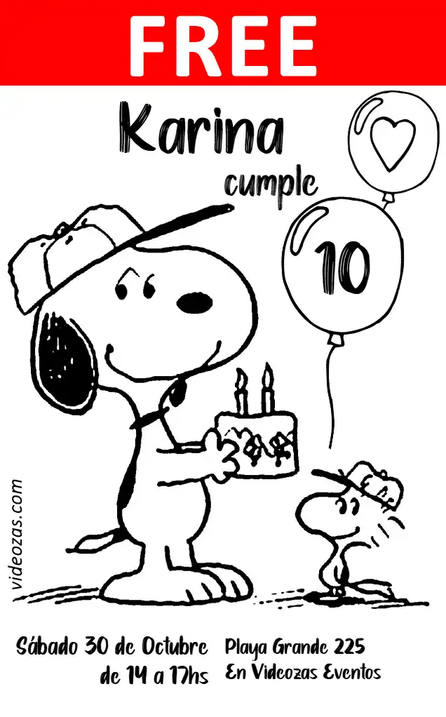 Free personalized birthday invitation snoopy 01
