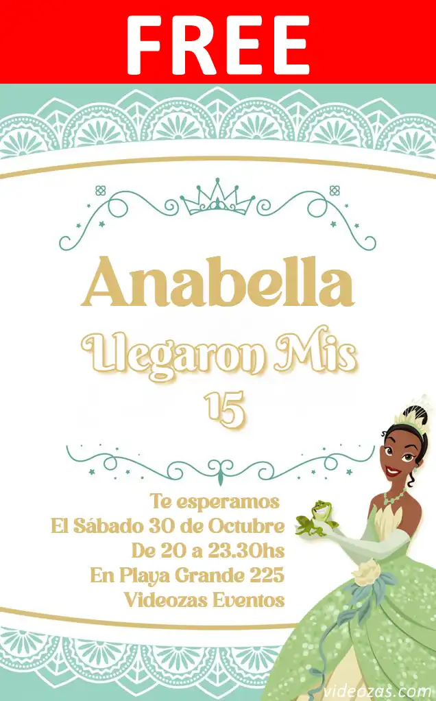 Free personalized birthday invitation tiana 01